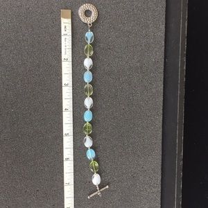 Artisan created; Adorable Aqua, white & green bracelet.